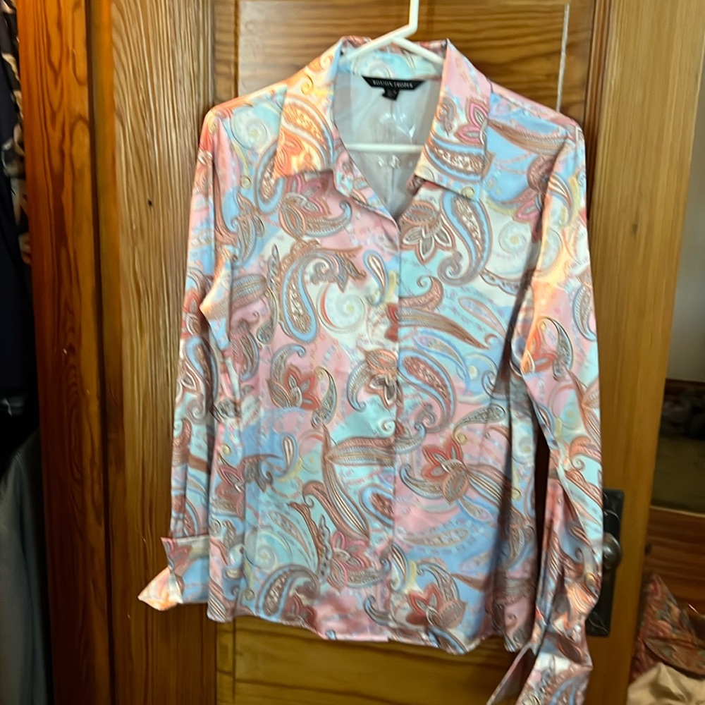Boston Proper long sleeve paisley satin shirt